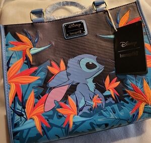 Loungefly Stitch Tropical Bird Of Paradise Blue Tote NWT Beautifully Embroidered